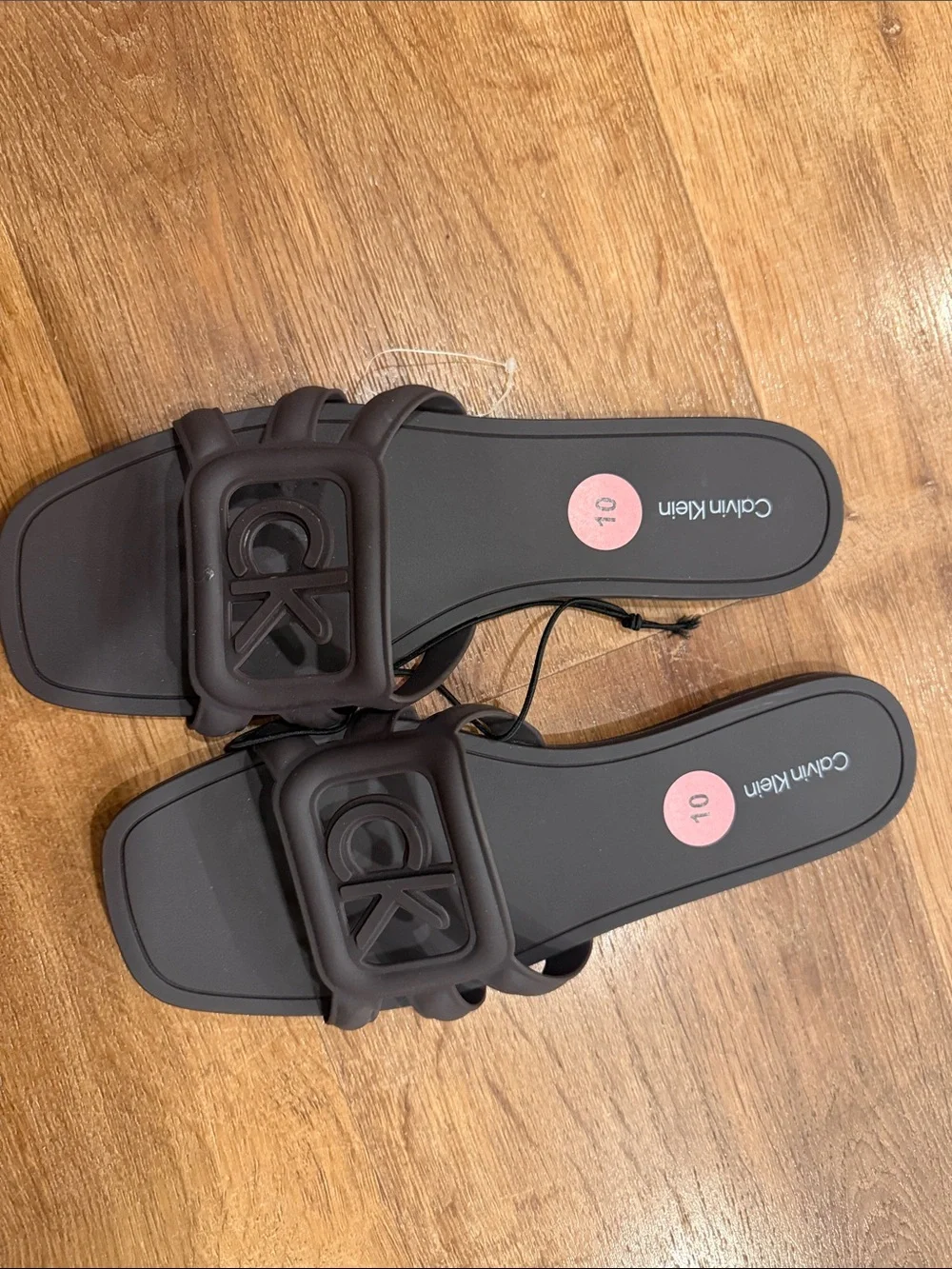 size 10M calvin Klein women’s Matte Black CK Logo Slide Sandals